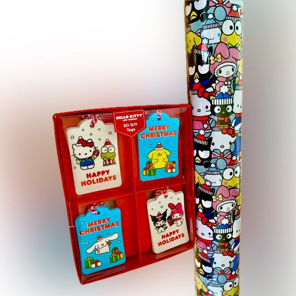 HELLO KITTY Christmas Friends Holiday Heavy GIFT Wrapping Paper 100sq ft+ 20Tags